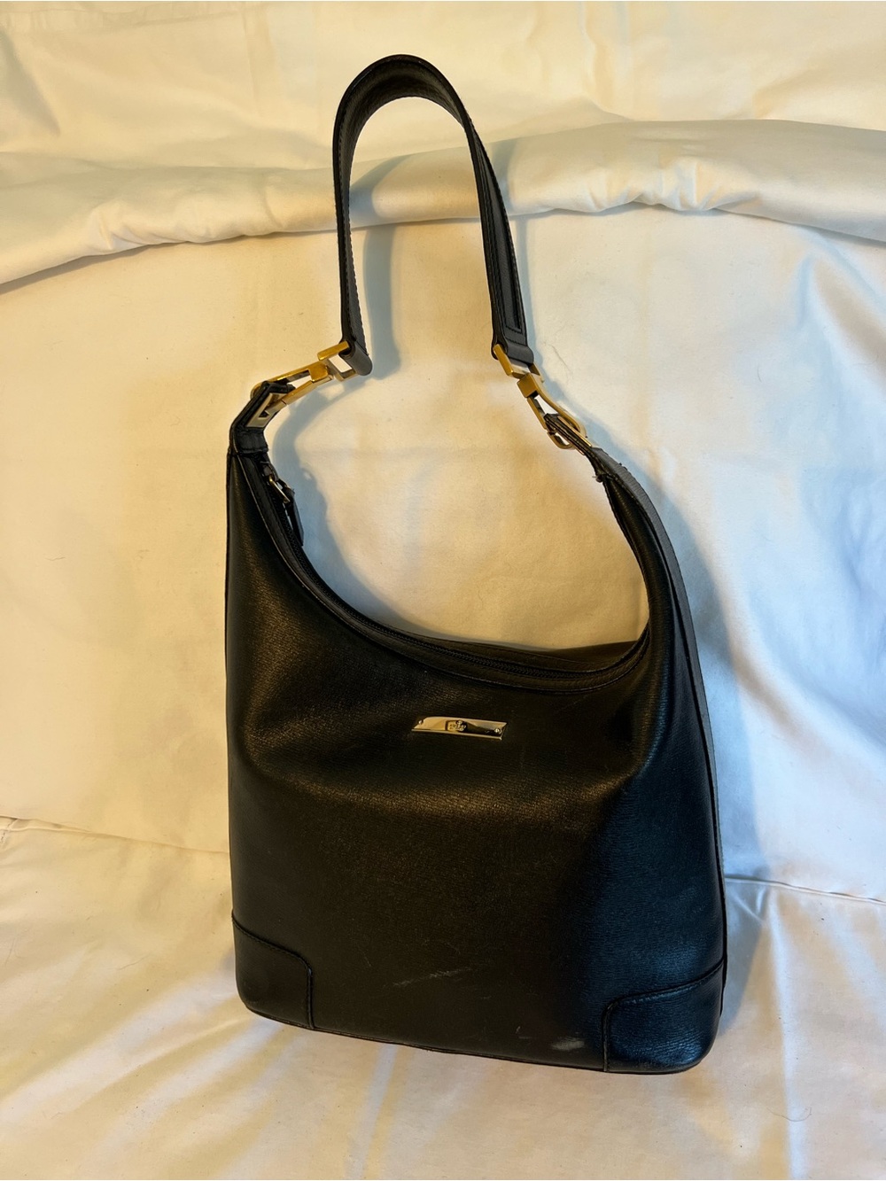 Vintage GUCCI Black Textured Leather Hobo Shoulder Bag Tom Ford w/Orig Dustbag
